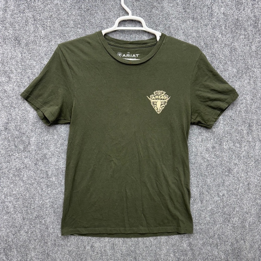 Mens Ariat T Shirt green size large longhorn short sleeve - Picture 2 of 5